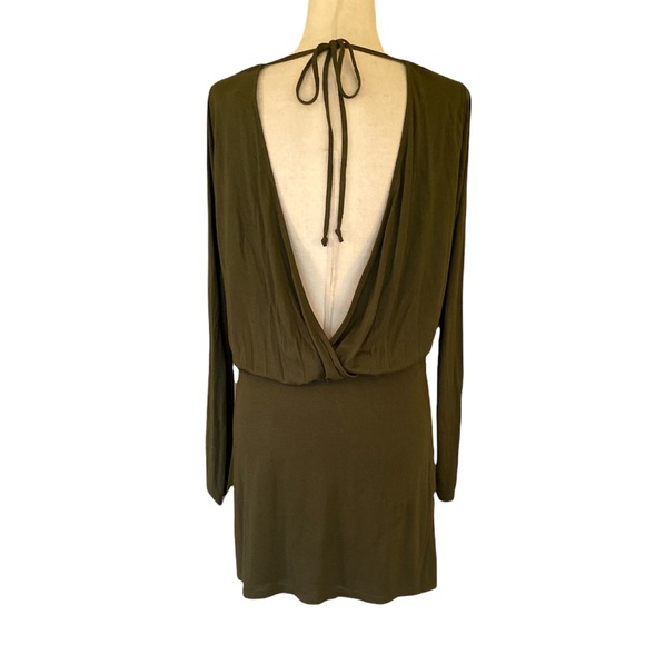 Haute Hippie Army Green Draped Faux Wrap Drop Waist Modal Jersey Tunic Dress - M - Picture 7 of 14